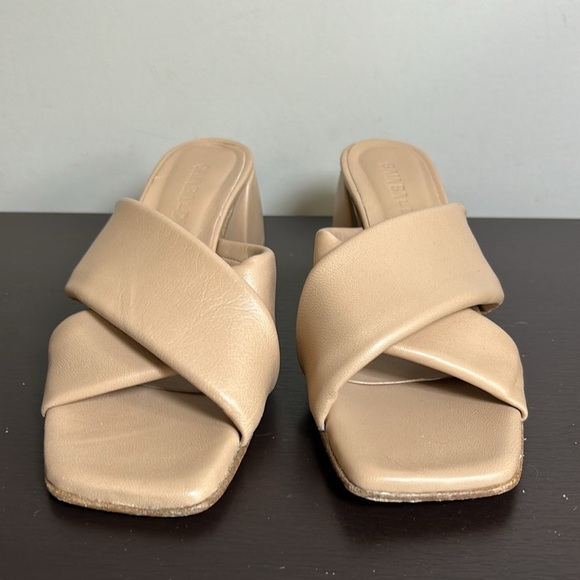 Pedro Garcia Biddy Laminated Leather Strappy Crisscross  Gaia Baldi Sandal LEATHER Tan Shoe Italy Criss Cross Slip on Heel Sz 40 US 8.5